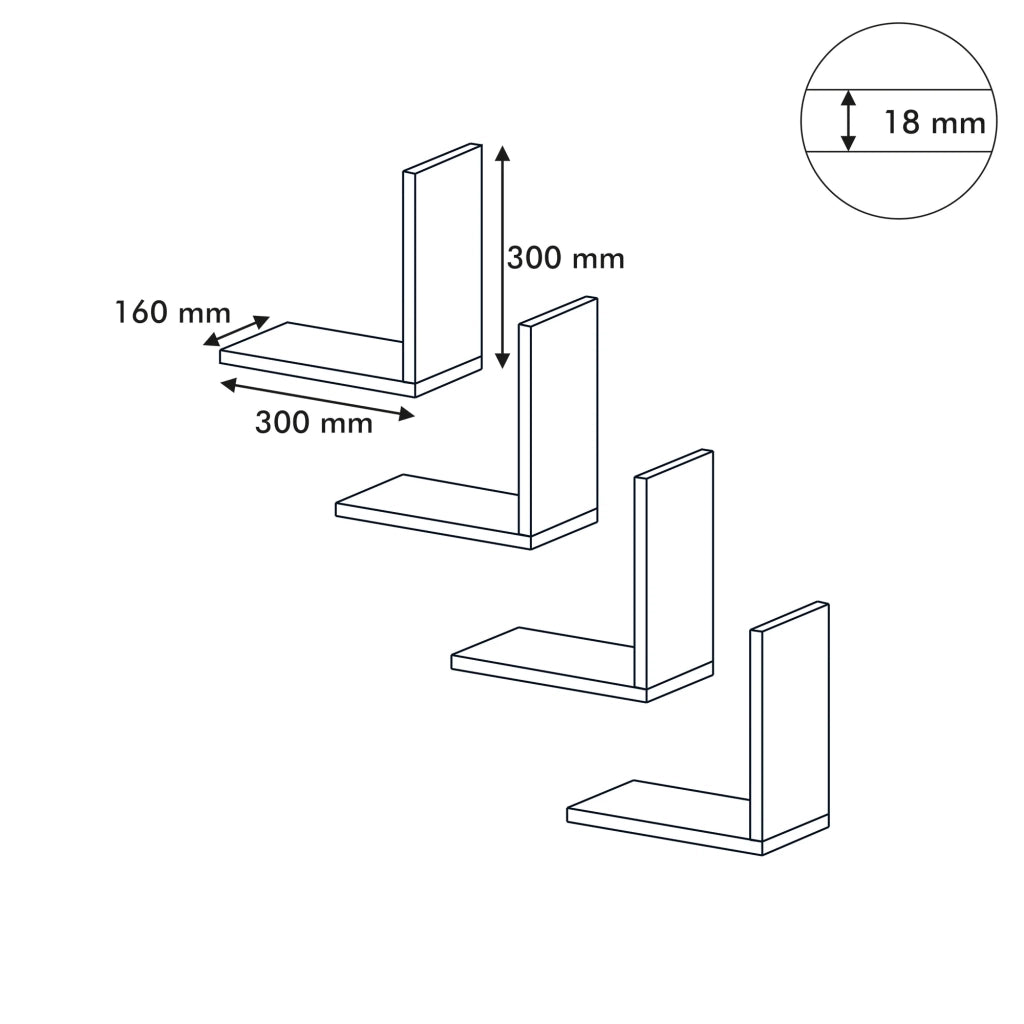 Set di 4 mensole da parete 30 x 30 x 16 cm nere 03_0007094