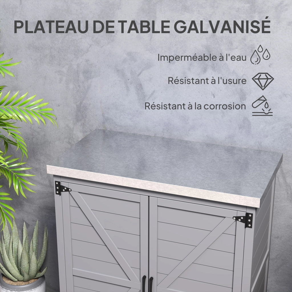 Armadio da giardino con piano lavoro ¨C Minimal ¨C legno acciaio grigio 79x43x92