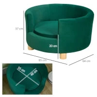 Divano per Cani Imbottito con Schienale e Cuscino Rimovibile, Cuccia per Gatto da Interno, 65x64x37 cm, Verde