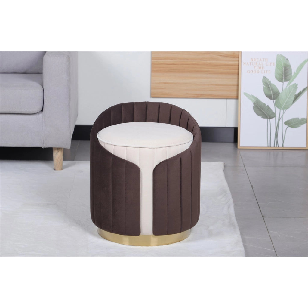 Pouf Corvin 100 in velluto avorio e marrone