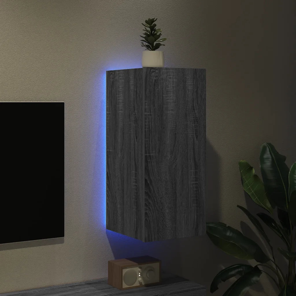 Mobile TV a Parete con Luci LED Grigio Sonoma 30,5x35x70 cm 837242