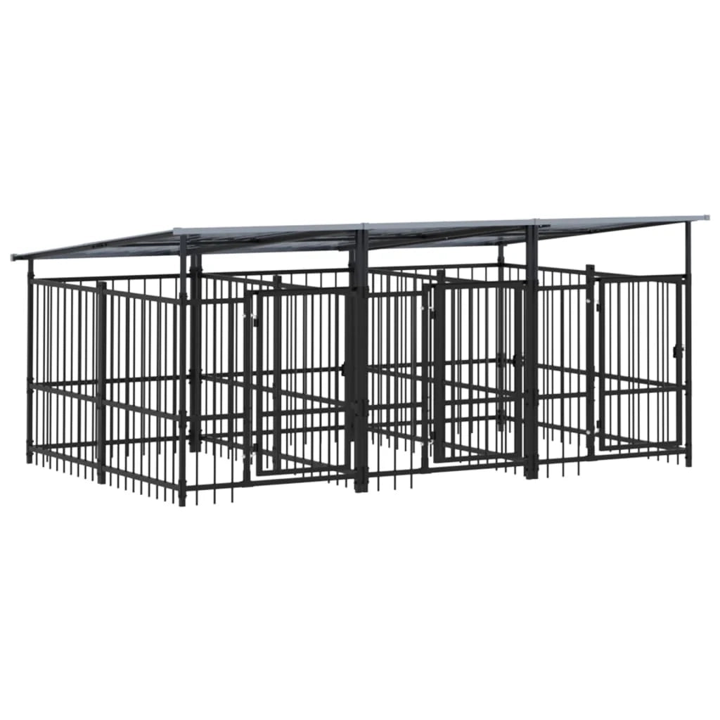 Cuccia/recinto/box esterno per cani con tetto in acciaio 5,63 m² nero 02_0041763