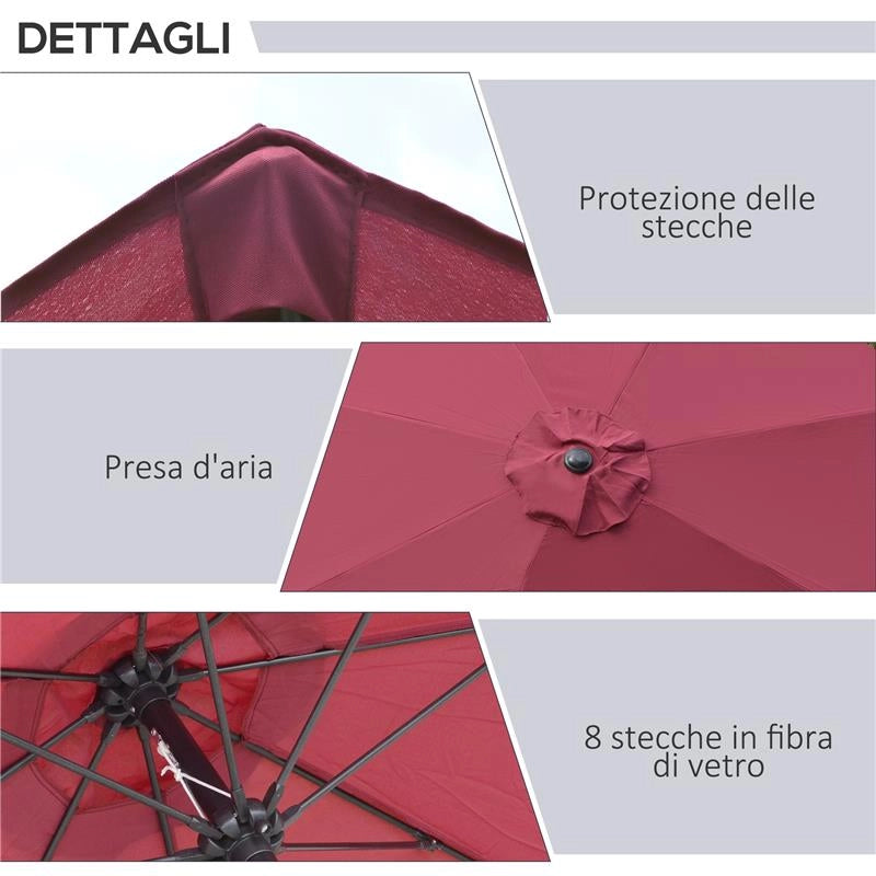 OMBRELLONE ROTONDO E REGOLABILE CON MANOVELLA IN POLIESTERE METALLO E FIBRA DI VETRO Ø 265X240 CM ROSSO E NERO