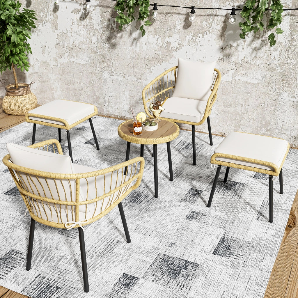SET TAVOLO GIARDINO 5 PEZZI 67,06x67,06x42,16 cm Rattan Bianco e Naturale