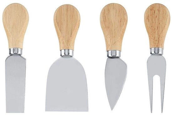 Set di 4 taglieri in acciaio inox con maniglia in legno - Ideali per i fan della formaggio - Perfetti per la tavola da formaggio - Argento