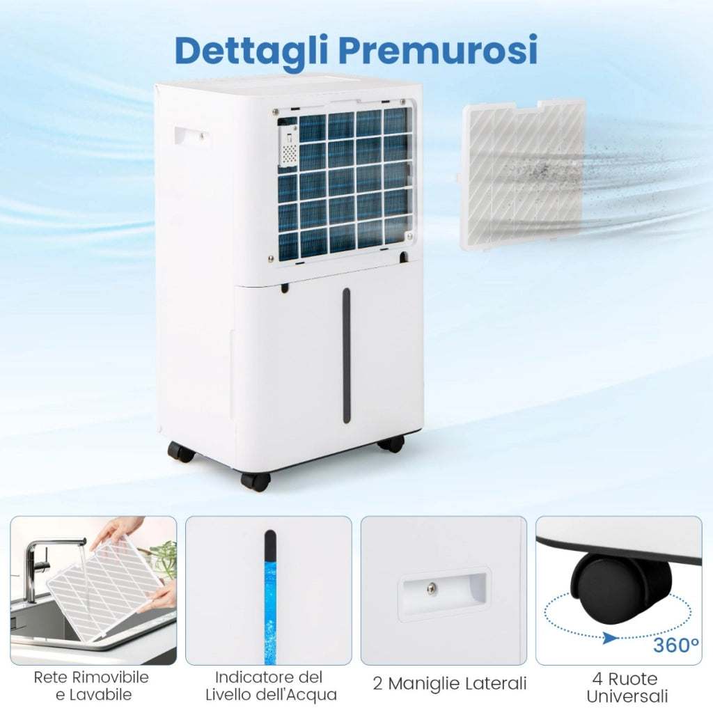 Deumidificatore da 25,5L per casa e cantina con 3 modalit¨¤, Deumidificatore sbrinamento automatico per bagno Bianco-Controllo climatizzazione