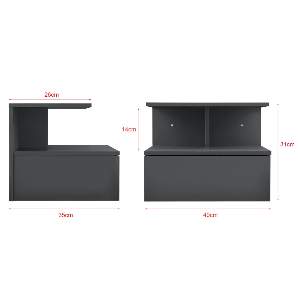 Comodino da Parete Amberg con Cassetto e Ripiani 40x35x31 cm - Grigio Scuro [en.casa]