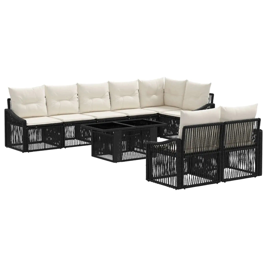 Set Divano da Giardino 9 pz Nero e Bianco Crema polyrattan 3437278