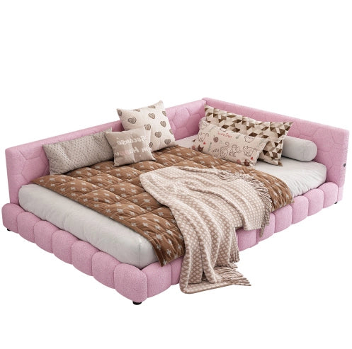 Divano letto 140x200 cm con luci LED; velluto e MDF; rosa (Senza materasso)