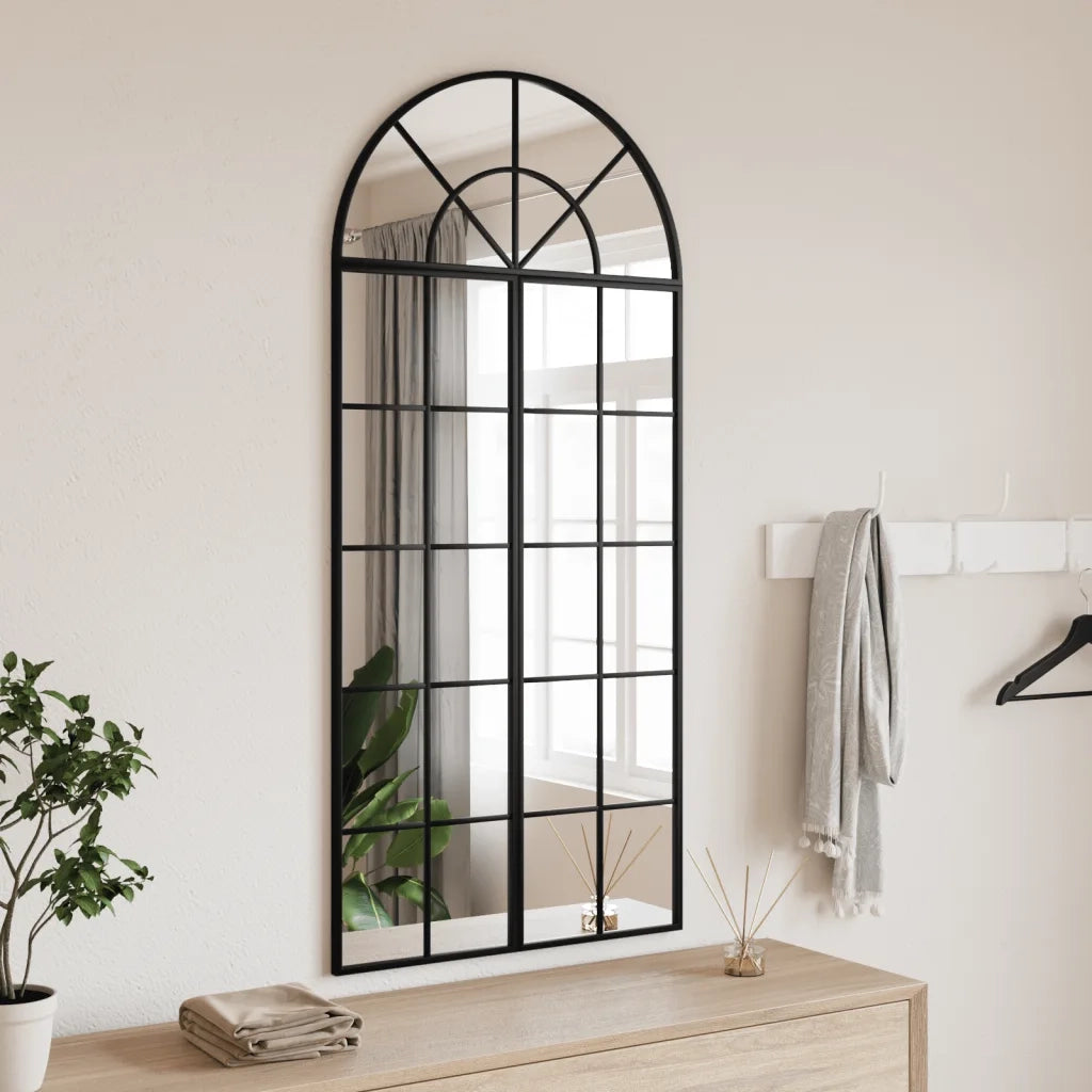 Specchio da Parete-Specchio a Muro-Specchio Decorativo Nero 60x130 cm Arco in Ferro