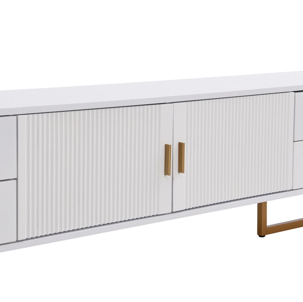 Mobile TV 175 cm con 4 cassetti; 2 ante; MDF; bianco; dettagli oro