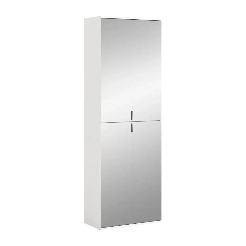 Armadio BODITE – 4 ante con specchi – Bianco laccato – Eleganza e luminosità