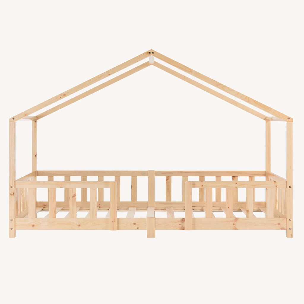 Letto per Cameretta Treviolo a Forma di Casetta in Stile Montessori 90x200 cm Naturale [en.casa]