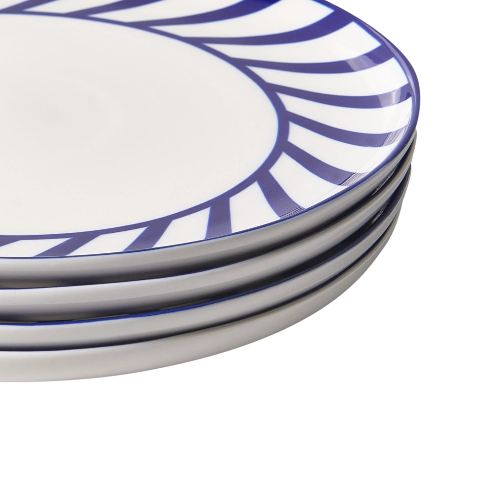 Servizio da tavola in porcellana bianco e blu 24 pezzi finitura smaltata bordo decorativo per 4 persone realizzato a mano per sala da pranzo e cucina