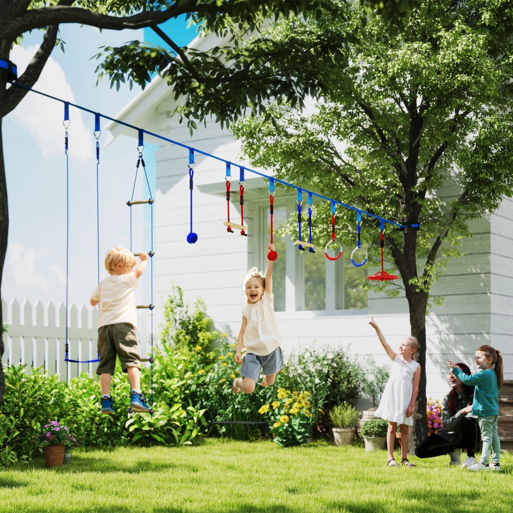 Percorso Ninja per Bambini ¨C zephmum ¨C Blu con Slackline 10m e 10 Accessori