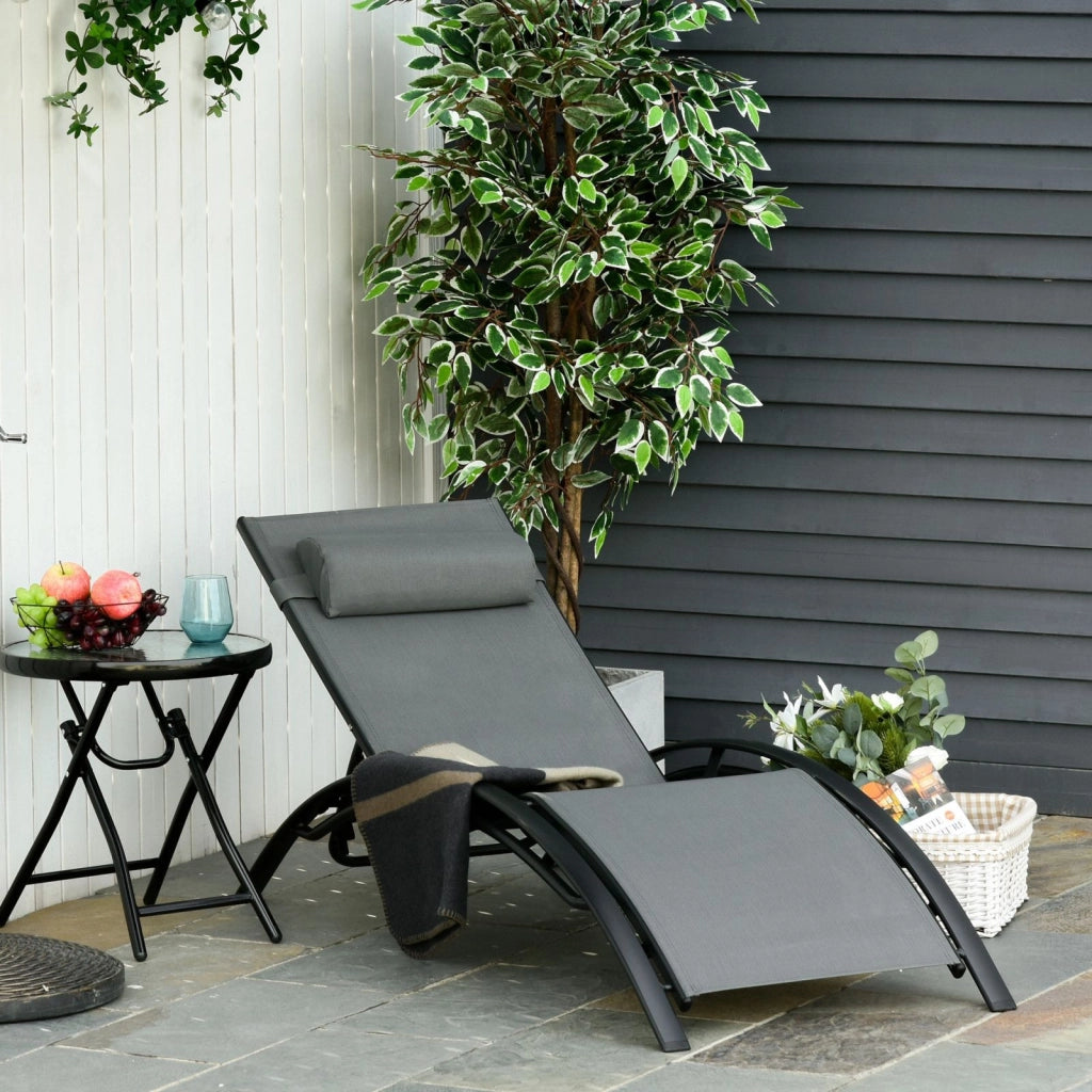 EasyComfort Sdraio da Giardino Reclinabile su 5 Livelli con Cuscino Rimovibile, Alluminio e Texteline, 171x64x82cm Grigio