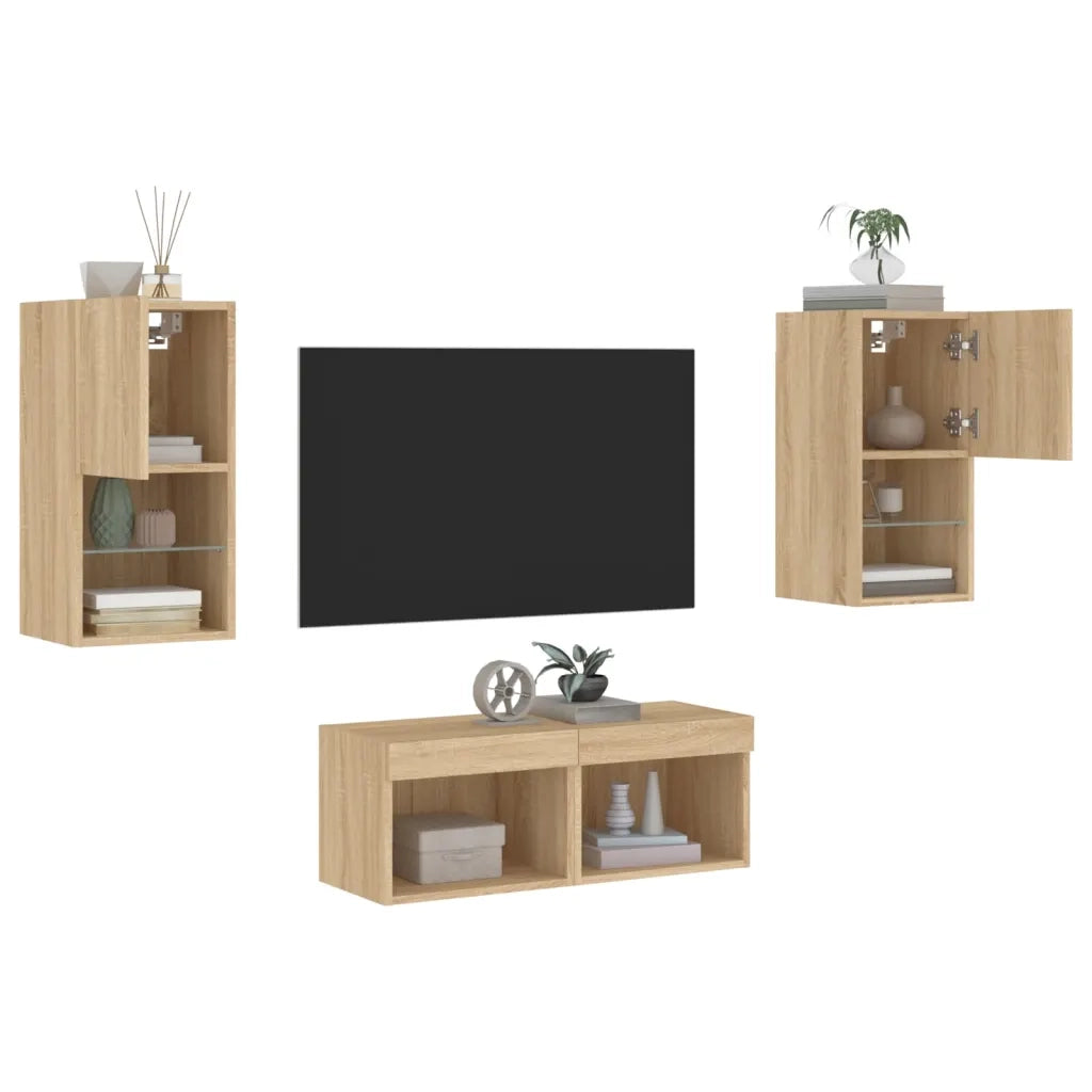 Mobili TV a Muro 4pz con Luci LED-Set di 4 Credenza per TV sospesa Rovere Sonoma 352746
