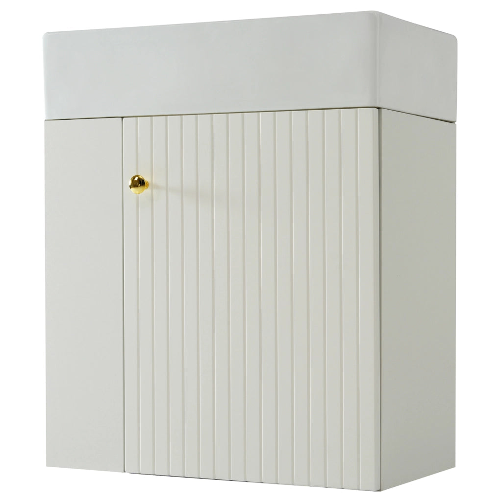 Mobile bagno con lavabo; design tridimensionale; piano integrato; truciolato bianco