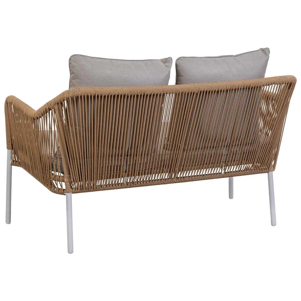 Tavolo, divano e 2 poltrone beige, 110x65x45, 72x79x76, 146x79x76