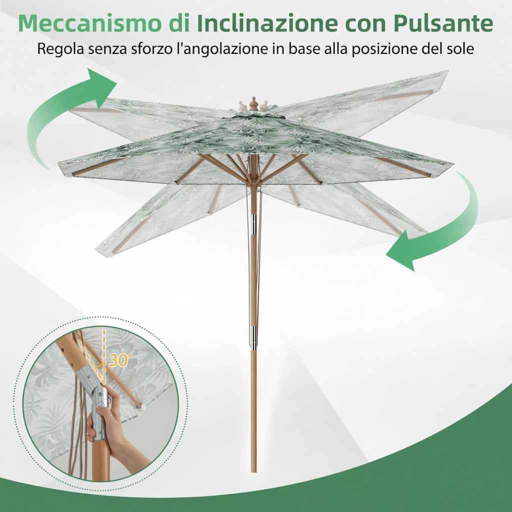 Ombrellone da Giardino 270 cm, con Insclinazione Regolabile, con Tettuccio di Ventilazione e 8 Stecche, Protezione Solare, Ombrellone da Spiaggia per Cortile e Balcone
