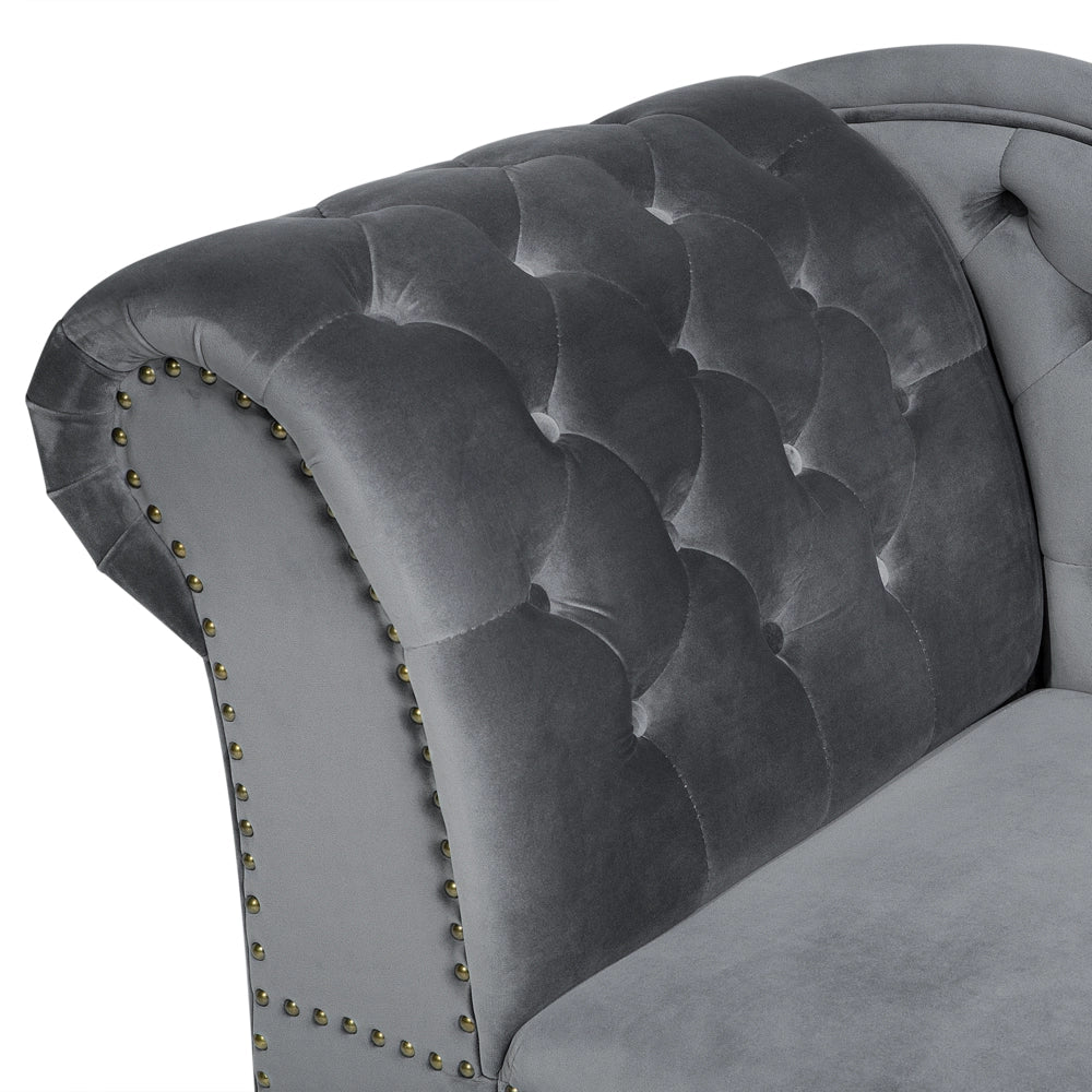 Chaise longue Grigio versione sinistra Velluto abbottonato testa chiodata