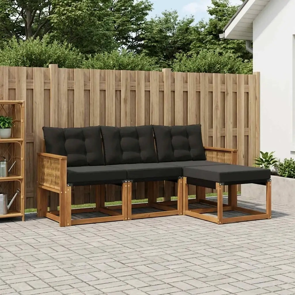 Set di divani da esterno con cuscino 4 pcs Naturale e Nero