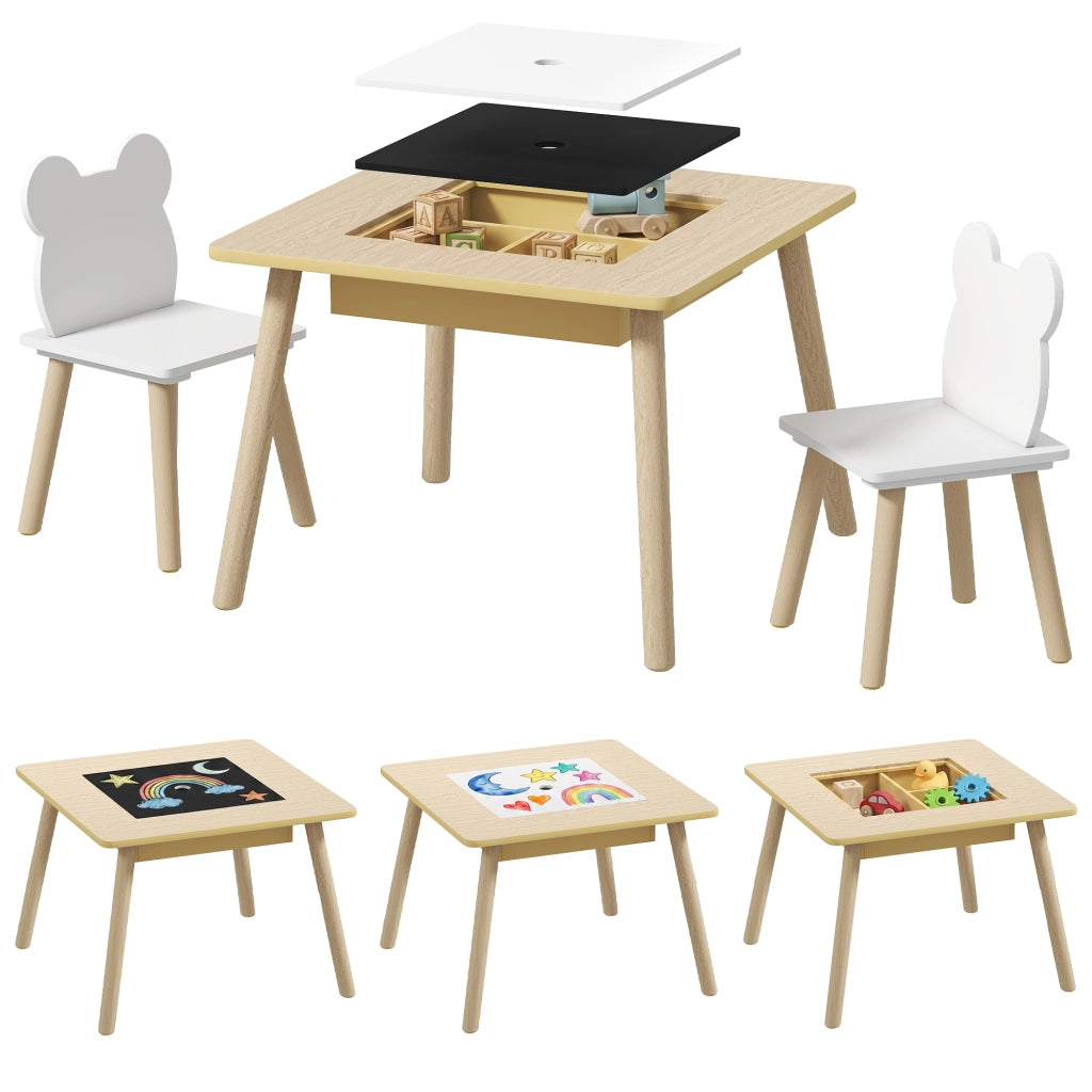 Set tavolo e sedie per bambini ¨C zephmum ¨C 3 pezzi, legno naturale