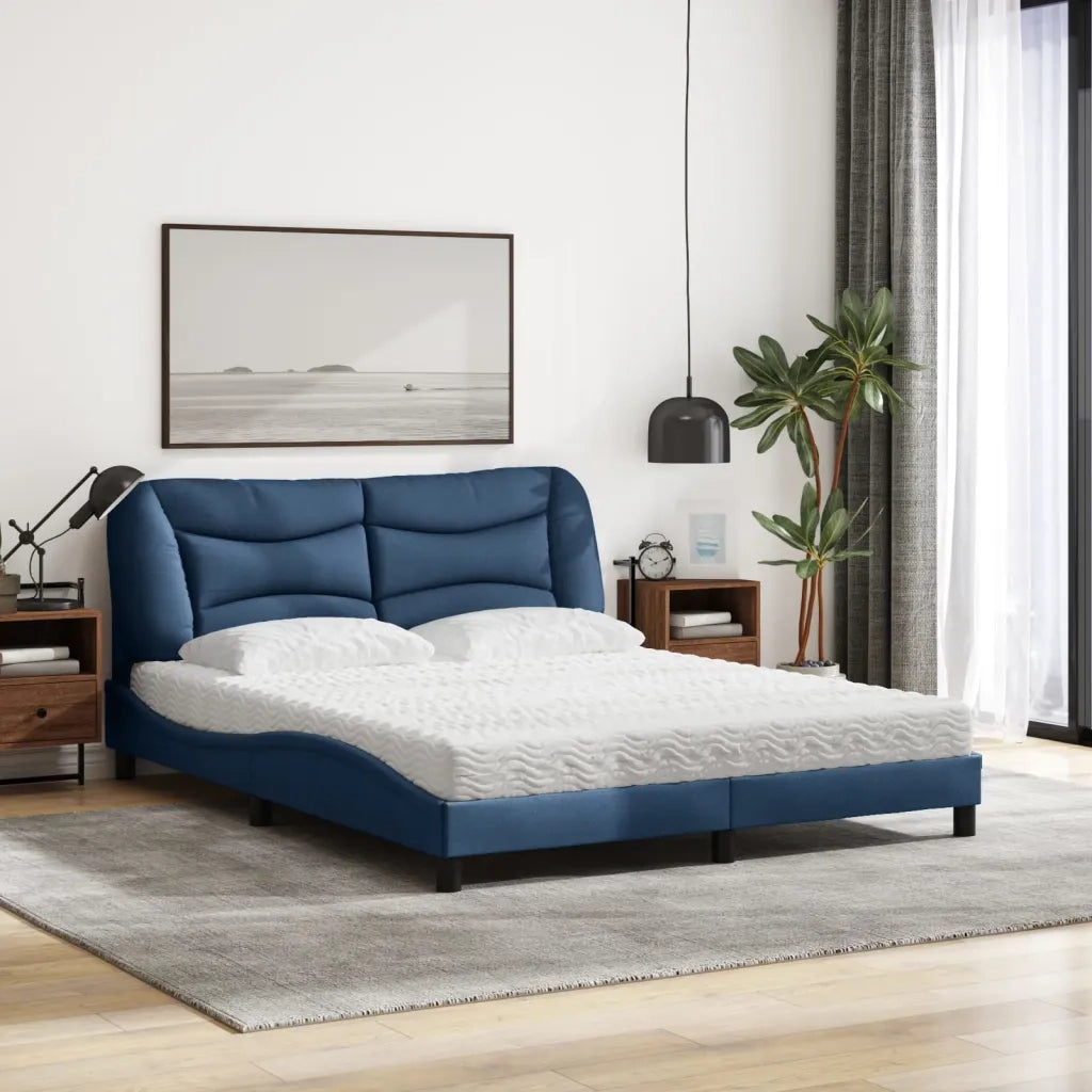 Letto con Materasso Blu 160x200 cm in Tessuto