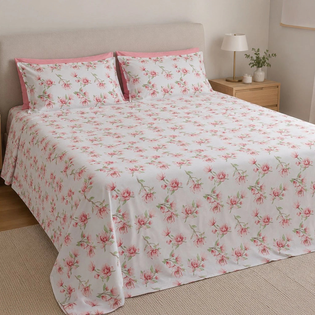 Saliro, set Completo Letto Matrimoniale in Percalle, Rosa
