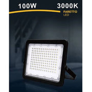 Trade Shop - Faro Led 100w Faretto Ultra Slim Esterno Nero Ip65 Luce 6500k 4000k 3000k Fs100w-n - -bianco Caldo      -