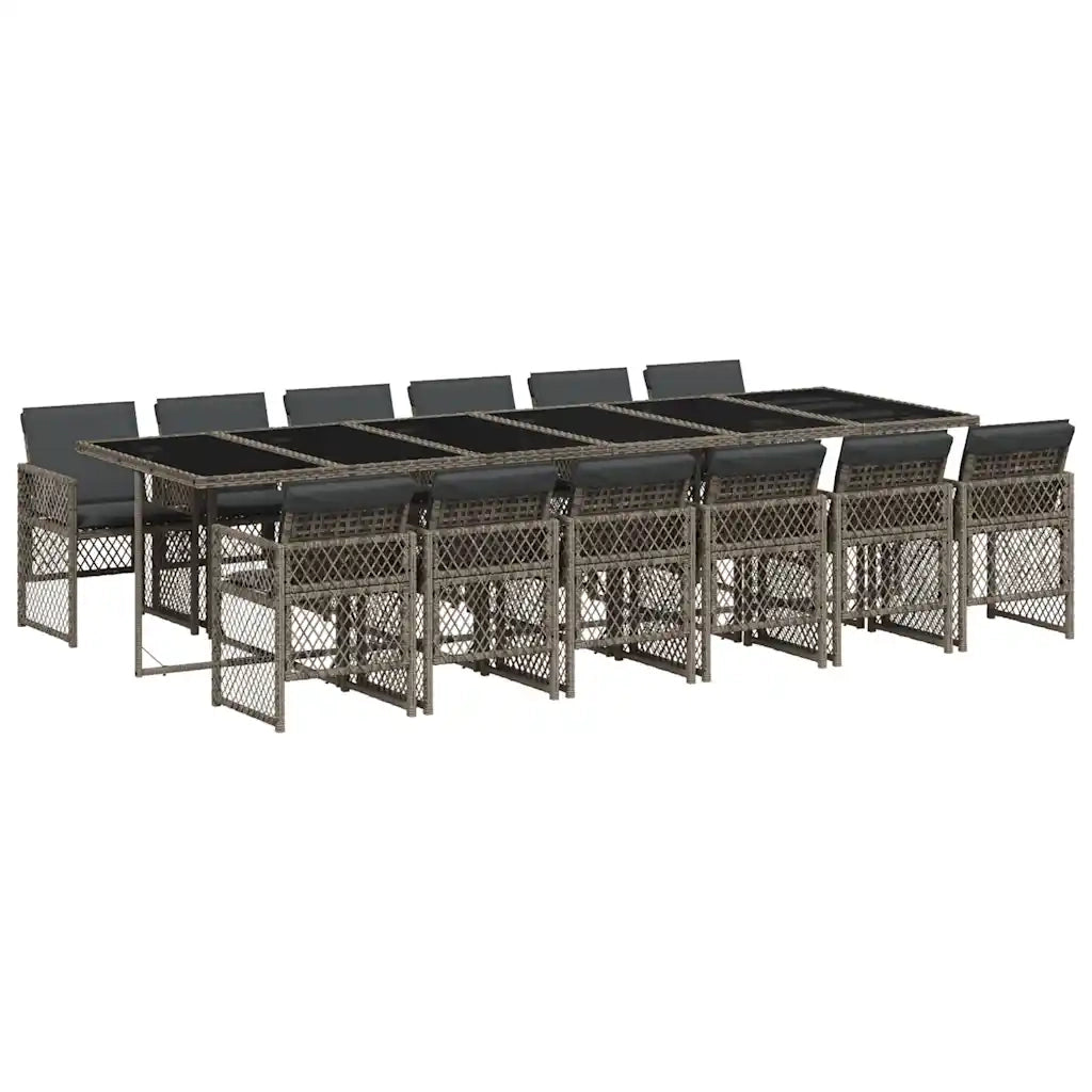 vidaXL Set da Pranzo da Giardino 13pz con Cuscini Grigio in Polyrattan