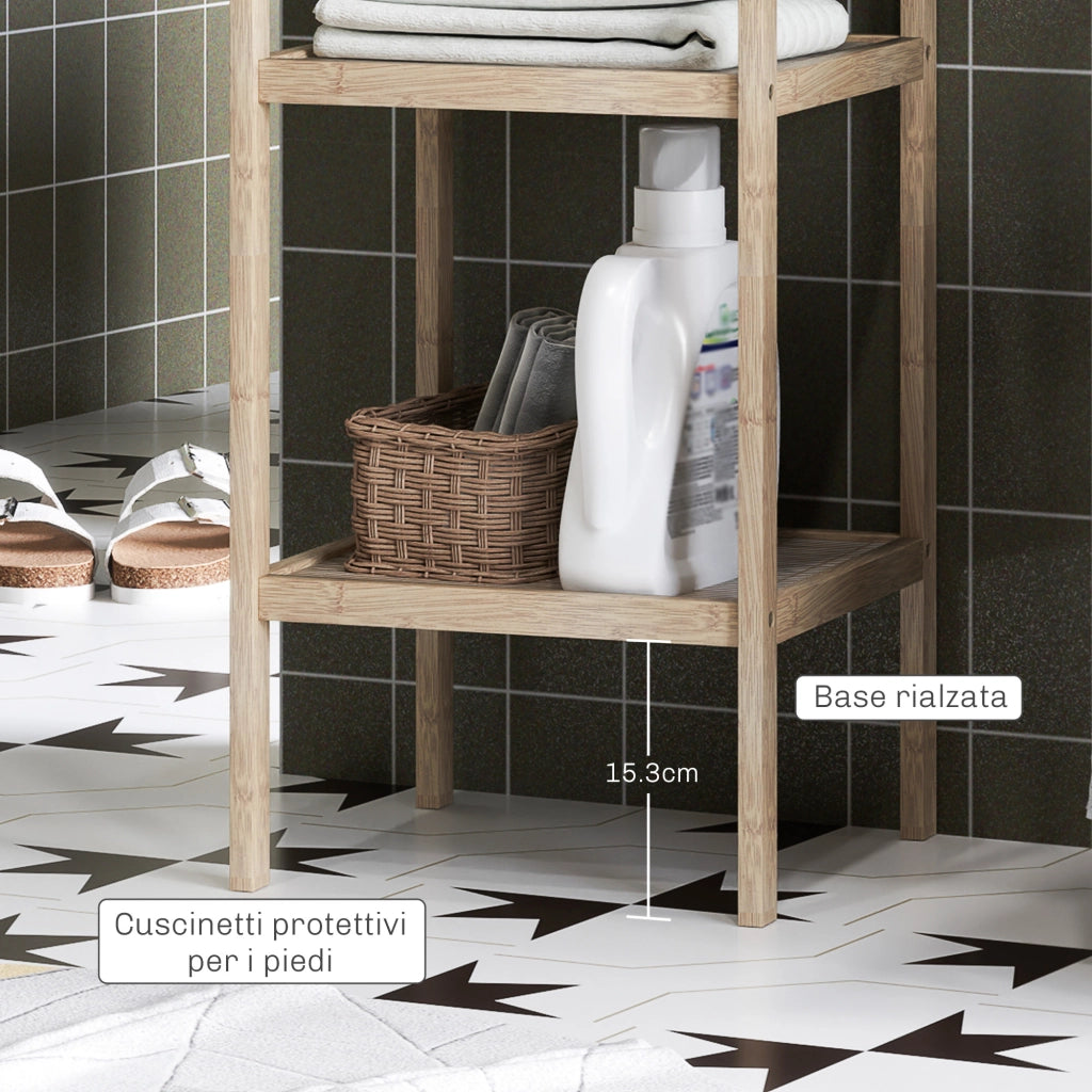 Mobile Bagno Moderno a 4 Livelli Antiribaltamento in Bamb¨´, 33x31x110 cm, color Legno