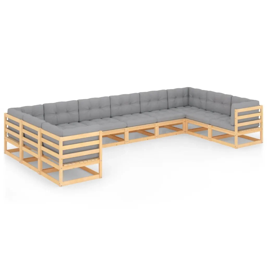 Set Salotto Giardino 10pz Cuscini Antracite Legno Massello Pino 3077319