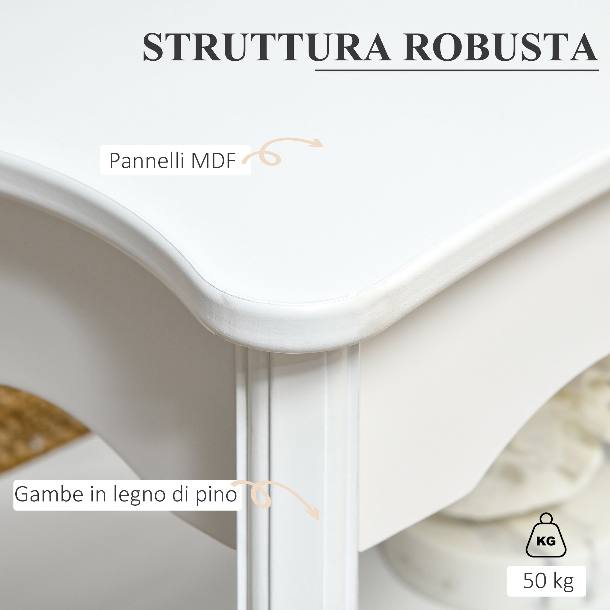 Tavolino da Caffè Basso in Legno Bianco 94x44x42 cm