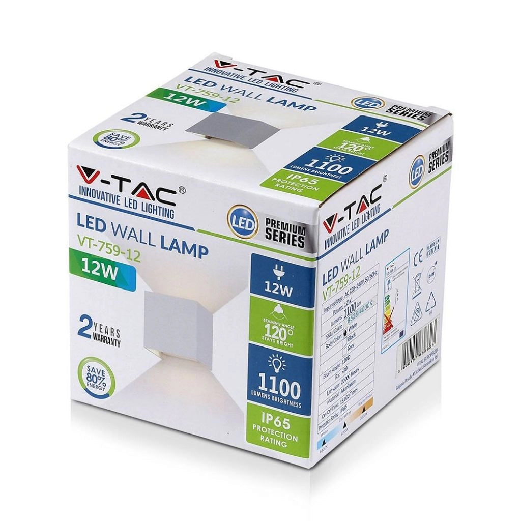 Lampada LED da Muro Quadrata Doppio LED COB 12W Colore Bianco Satinato Fascio Luminoso Regolabile 3000K IP65