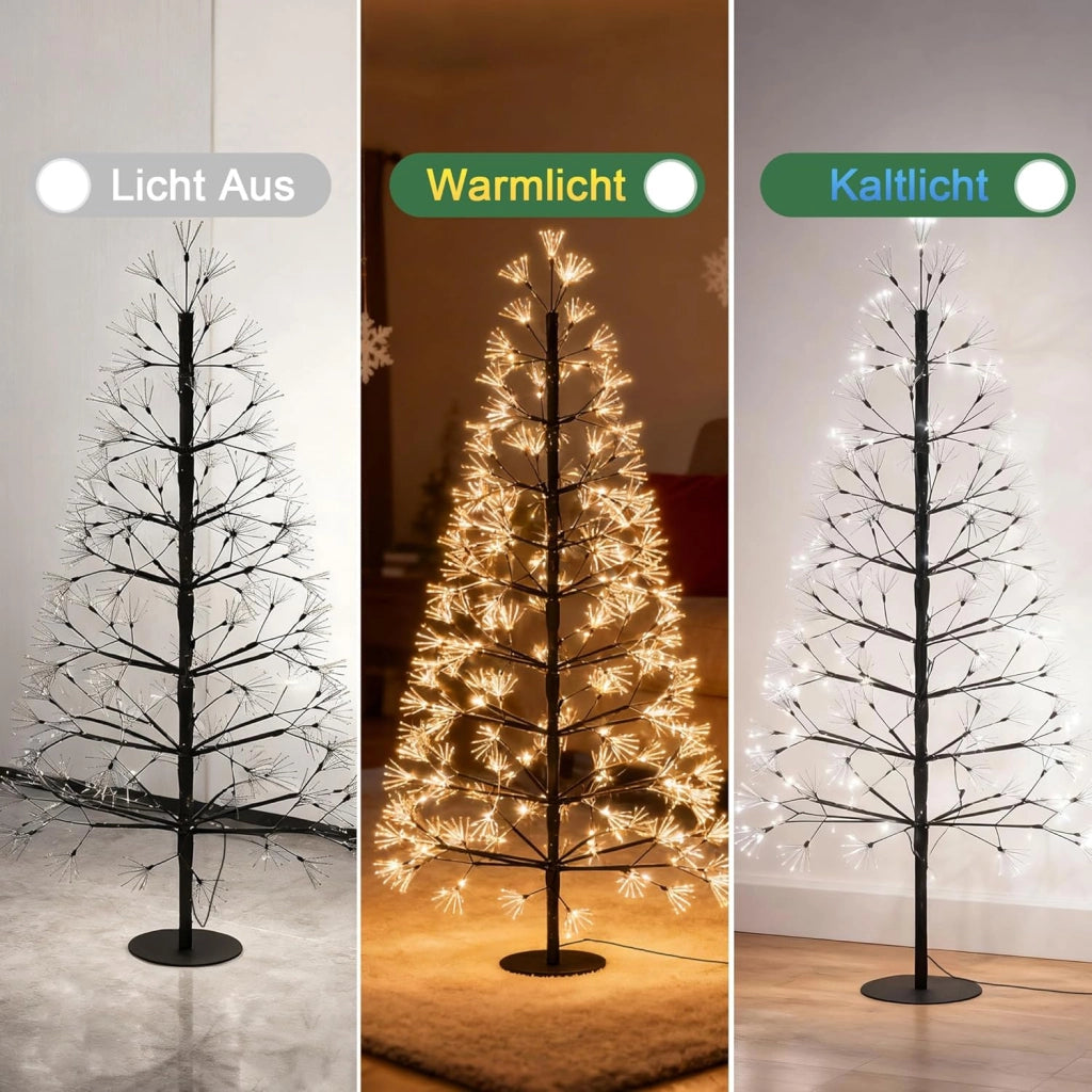 Albero di Natale a LED, 150 cm, albero luminoso, in ferro, con 1500 LED, albero di Natale con tronco rimovibile, con supporto in metallo, bianco freddo