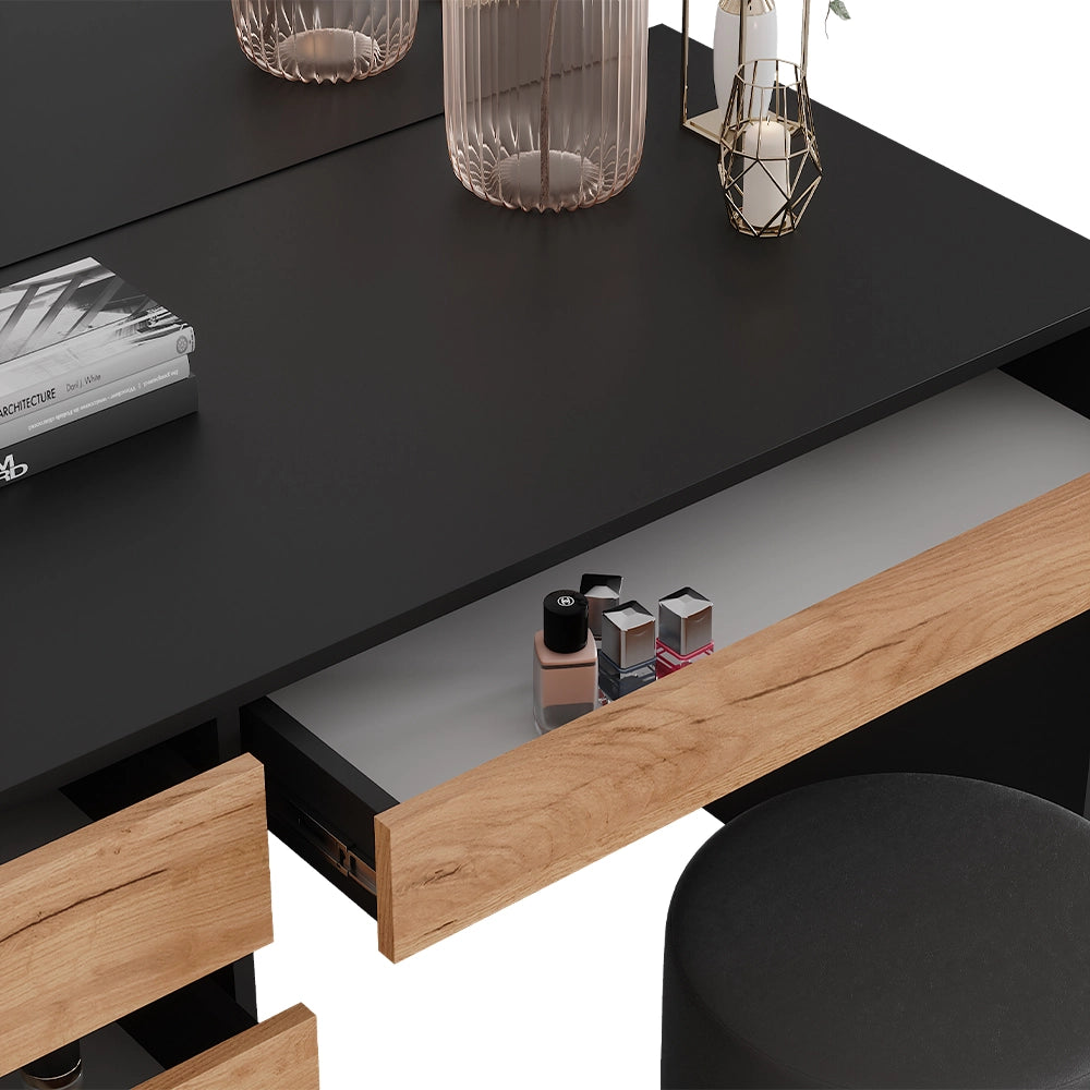 Vicco Tavolino da toilette Antracite/quercia dorata 120 x 75 cm con specchio e sgabello