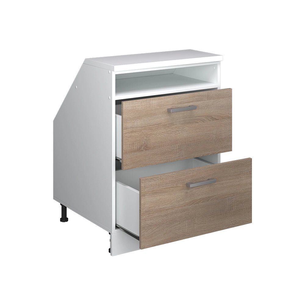 Mobile sottotetto Rion Sonoma/Bianco 60 x 83.8 cm con 2 cassetti, carcassa 60 cm profondità Vicco