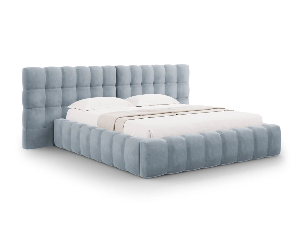 Cosmopolitan Design - Letto a cassettone con testiera doppia "Bali" 140x200cm in velluto azzurro 