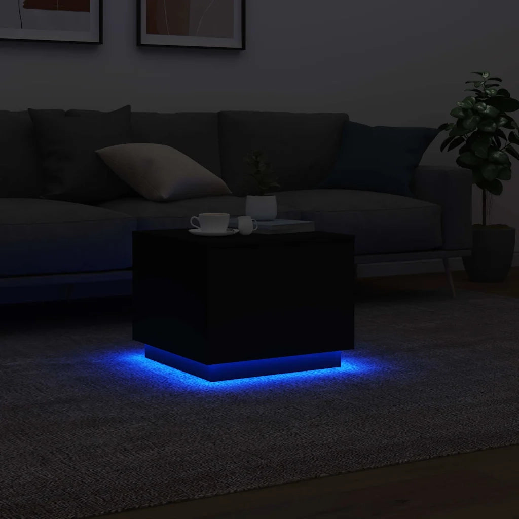 Tavolino da Salotto con Luci LED Nero 50x50x40 cm