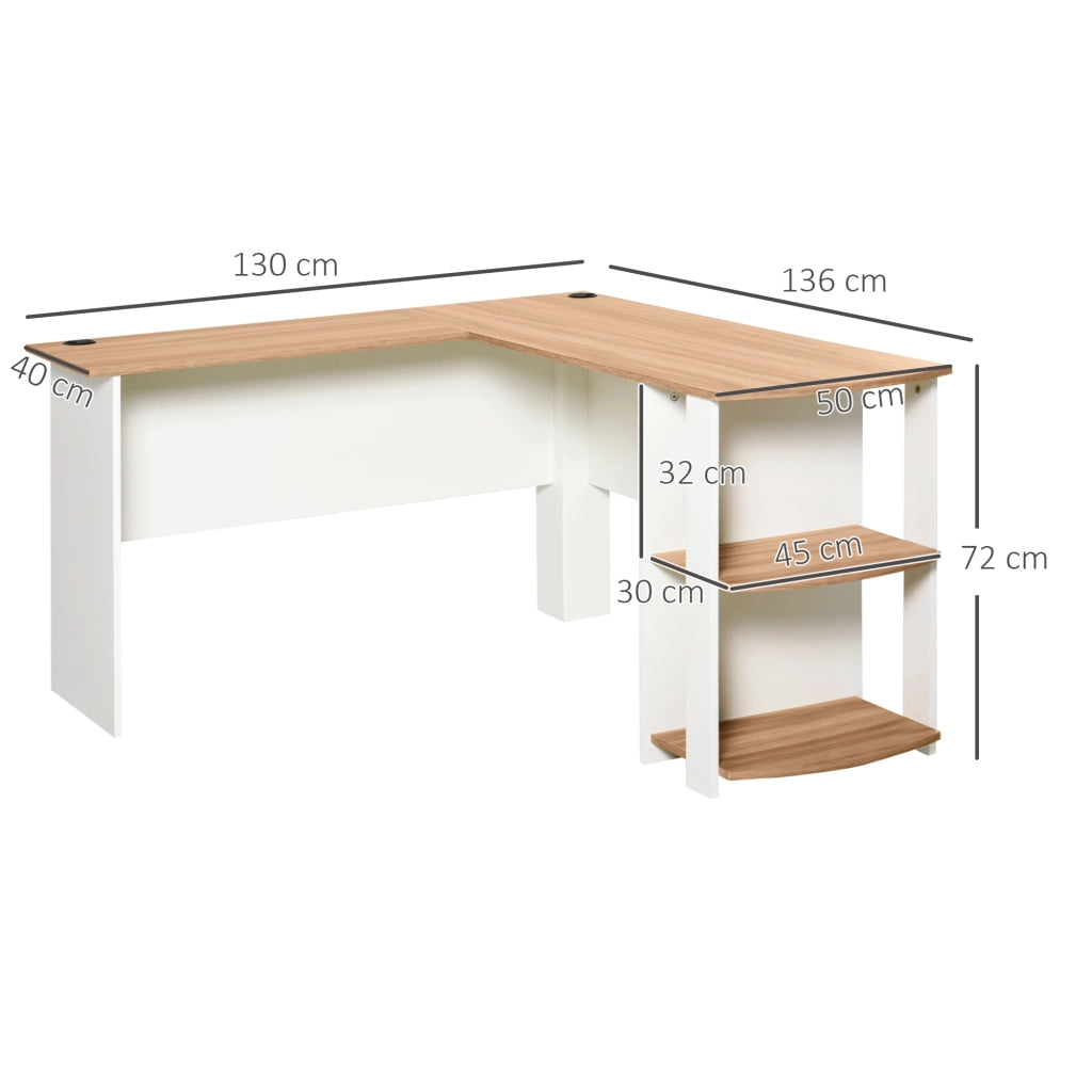 Scrivania Angolare per PC con Ripiani ¨C zephmum ¨C Legno 136x130x72cm
