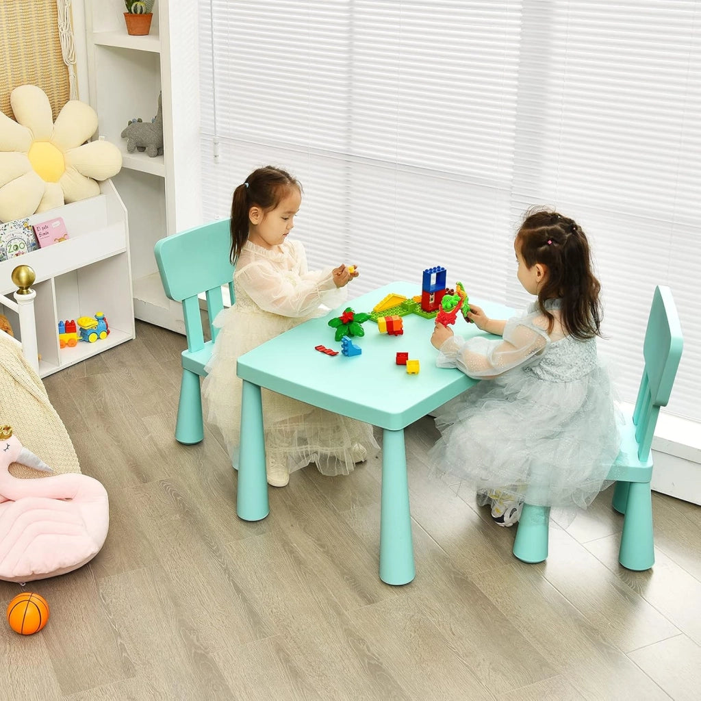 Set di Tavolo e Sedie per Bambini, Multifunzione, Tavolo e 2 Sedie da Gioco, 76,5 x 54,5 x 49,5 cm (Verde)