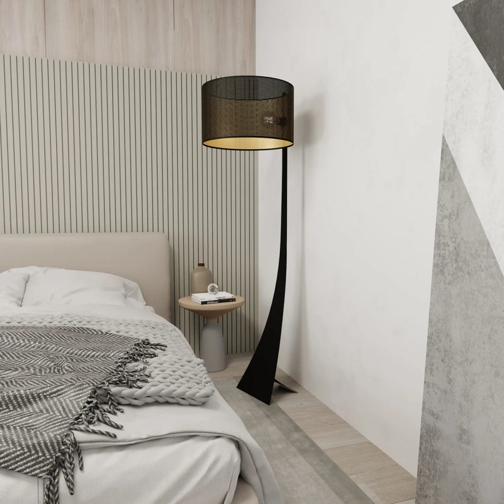Piantana Contemporaneo Indra Acciaio Nero Oro 1 Luce E27 Ip20