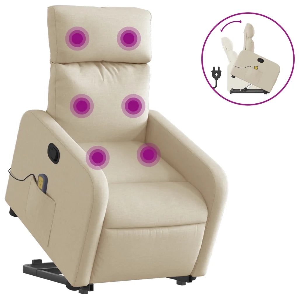 Poltrona Alzapersona Massaggiante Reclinabile Crema in Tessuto 3206716