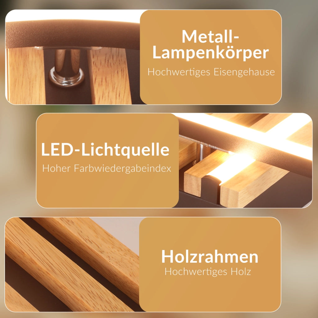ZMH Lampada da Soffitto LED Legno 24W 38cm Luce Calda Nero Rettangolare Moderna per Camera da Letto Soggiorno