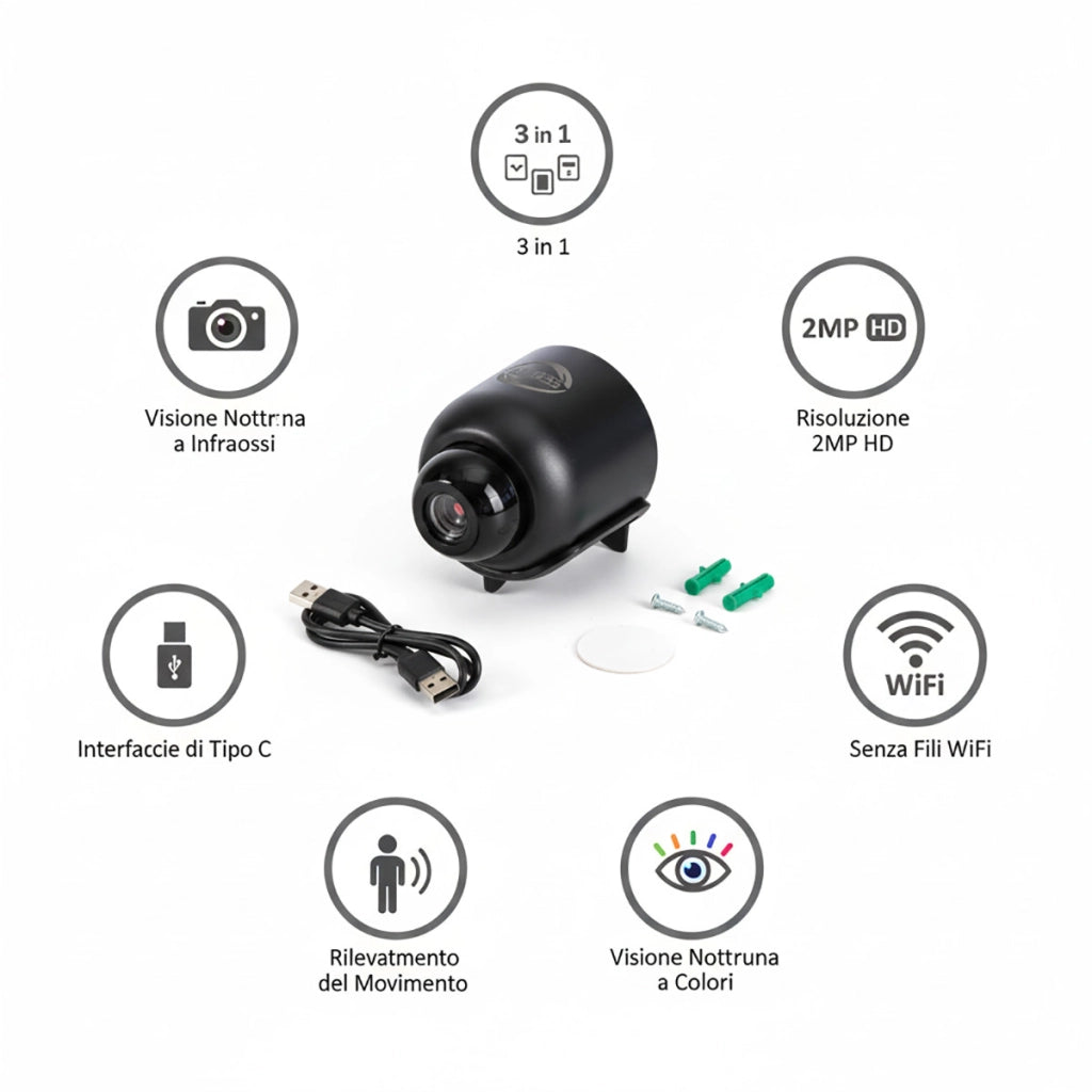 TELECAMERA IP WI-FI SMART DOME INTERNO SORVEGLIANZA NOTTURNA AUDIO APP AS-05583