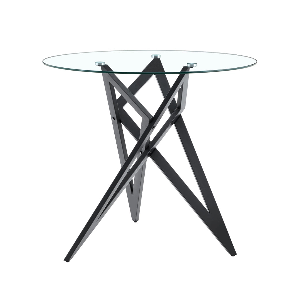 Tavolino da caffè rotondo in vetro temperato nero Ø ca. 85 cm, design geometrico
