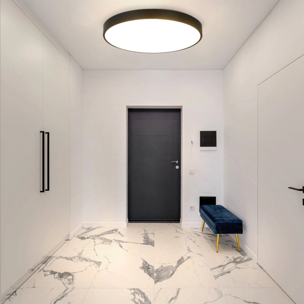 ZMH Lampada da soffitto plafoniera LED 36W dimmerabile telecomando nera piatta 37 cm rotonda