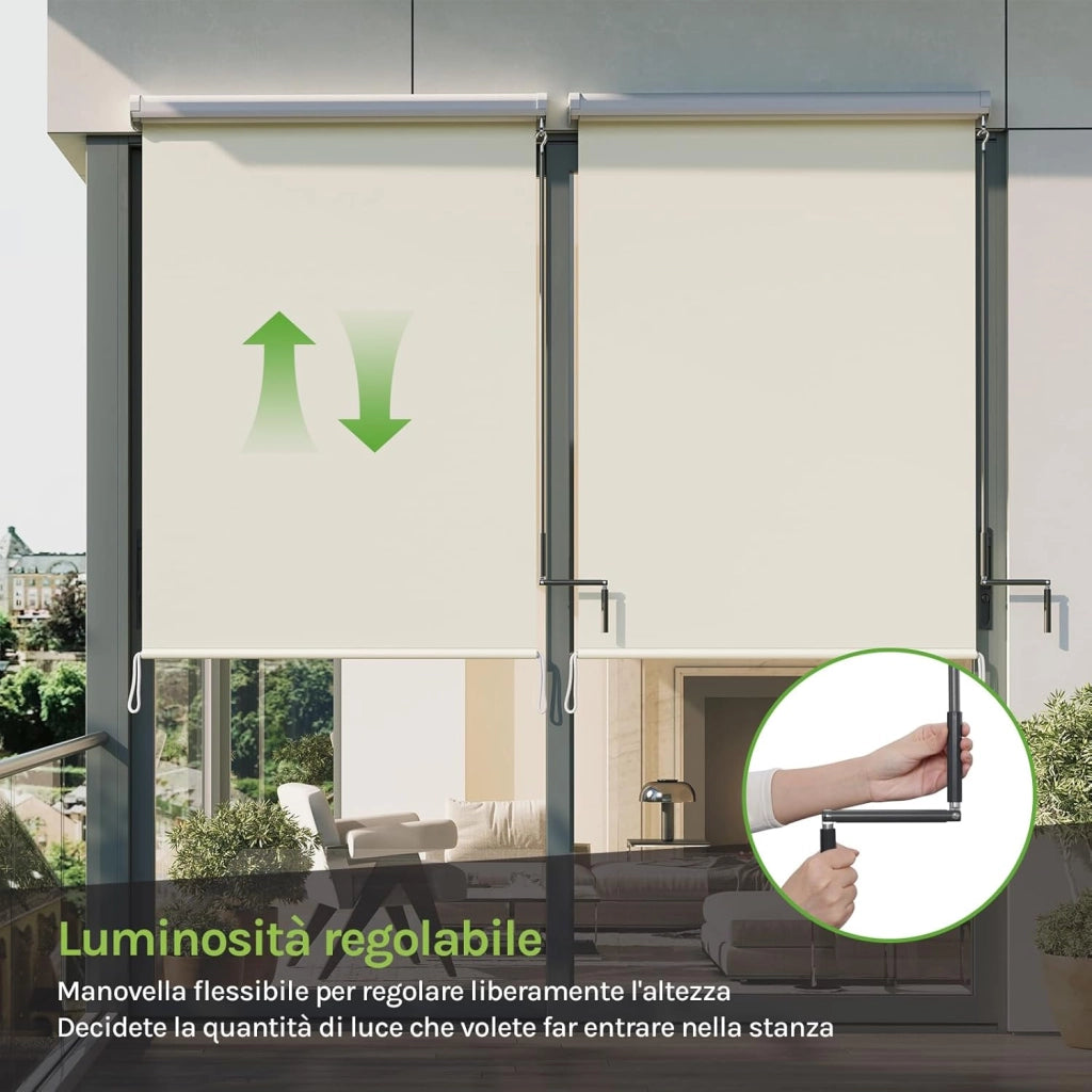 Tenda da Sole Verticale Tenda a Rullo per Esterno Tenda da Sole a Caduta con Manovella Tenda per Balcone Avvolgibile Oscurante Protezione Sole Vento per Gazebo Giardino, Beige 140x240 cm