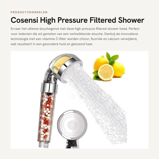 Set di doccia con tubo - Alta pressione - Set di doccia con filtro - Idoneo per la salvaguardia dell'acqua - Doccia con filtro e vitamina C - Anticalcare - Miglioramento della qualità dell'acqua - Doccia con filtro